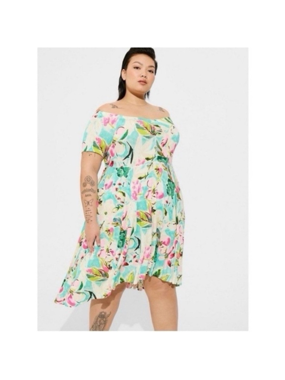 torrid Mint Floral One-Shoulder Midi Dress